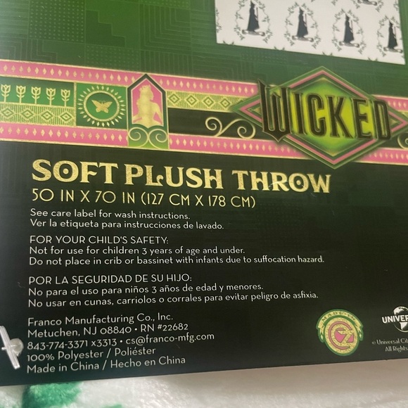 Wicked soft plush throw blanket with the witch Elphaba 50x70 in - Picture 3 of 4